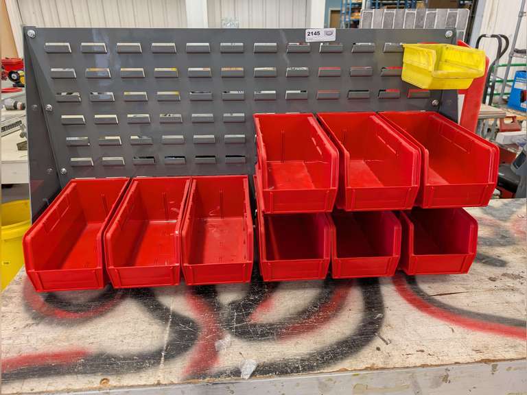 WALL MOUNTED PARTS STORAGE RACK WITH BINS image