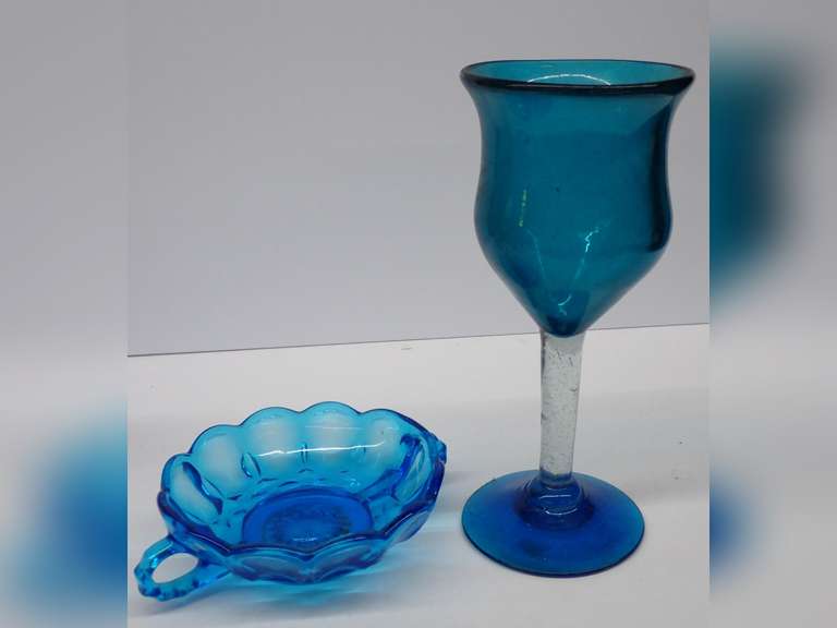 Blue Glass Goblet and Small Dish image