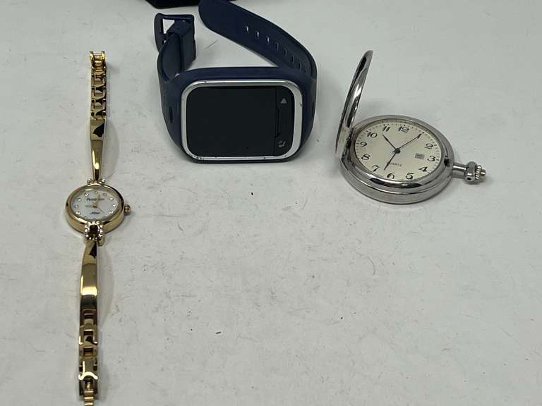 Fashion estate watches to include a Verizon GizmoPal 2 kids smart watch, LG-VC110B, also includes a ladies dress Armitron, and pocket watch. See pictures for details. image