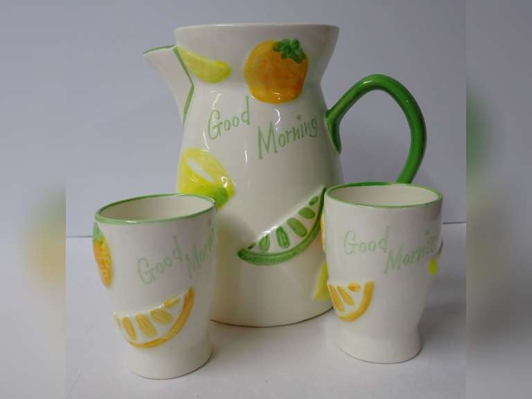 Vintage Ceramic Pitcher and Matching Cups image