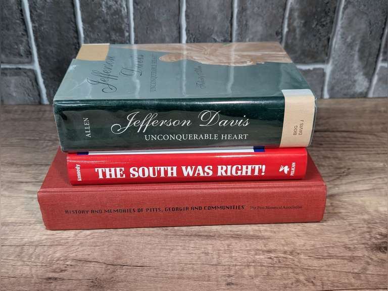 HARDBACK BOOKS INCLUDING JEFFERSON DAVIS UNCONQUERABLE HEART, THE SOUTH WAS RIGHT, AND HISTORY AND MEMORIES OF PITTS, GEORGIA AND COMMUNITIES image