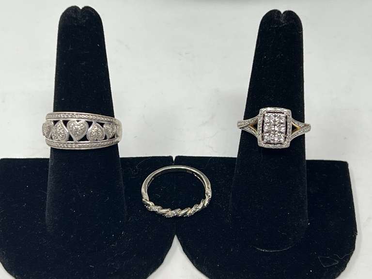 Beautiful ladies rings, three pieces, all stamped 925. See pictures for details. image
