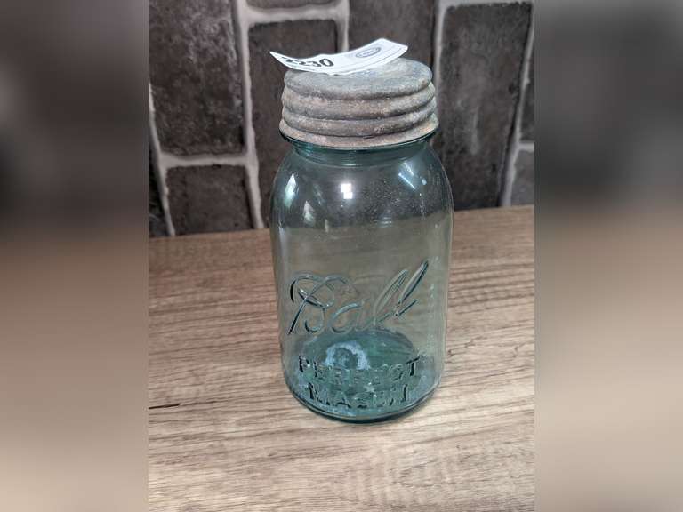 ANTIQUE BLUE GLASS BALL PERFECT MASON JAR image