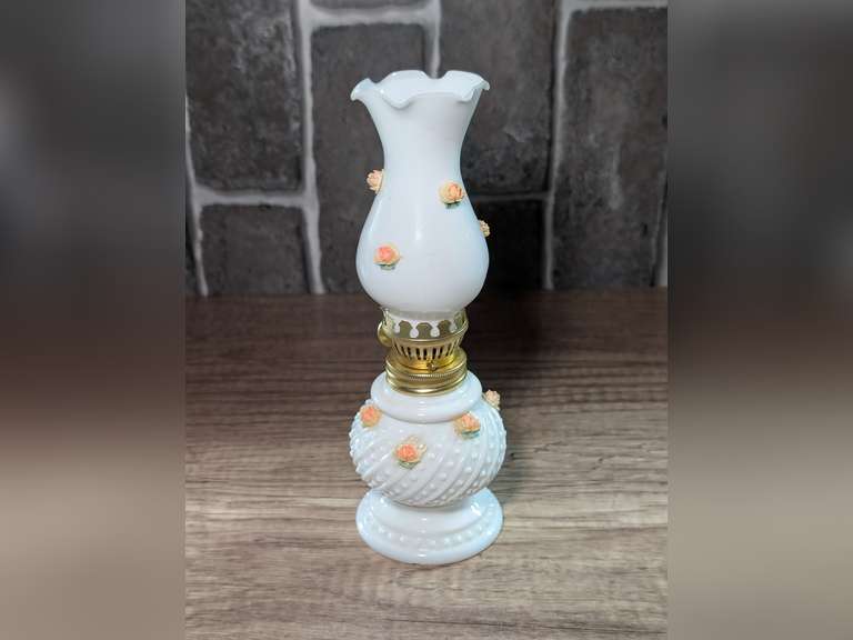 VINTAGE MILK GLASS OIL LAMP image
