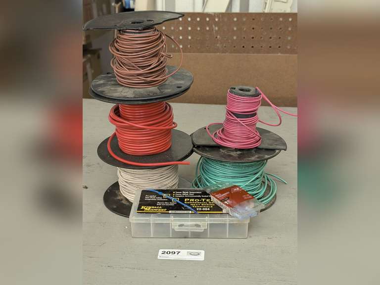 SPOOLS OF WIRE, MALE DISCONNECT FITTINGS, AND HEAT SHRINK TERMINALS image
