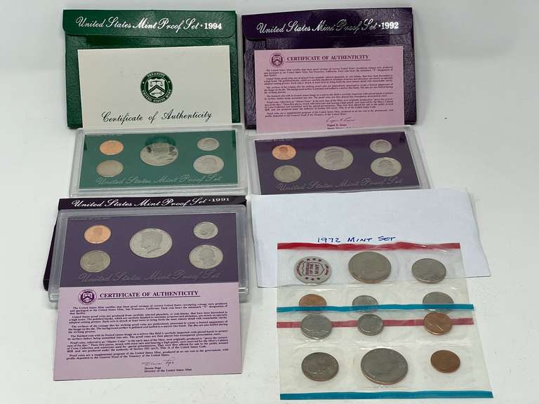 1991, 1992, and 1994 US mint proof sets, also includes a 1972 uncirculated mint set, see pictures for details. image