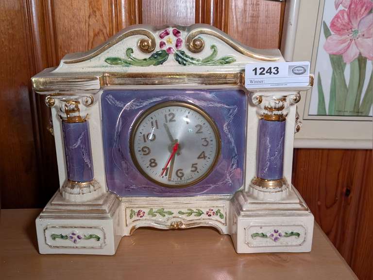 VINTAGE IRIDESCENT PORCELAIN BODY CLOCK WITH SESSIONS MOVEMENT MADE IN USA image