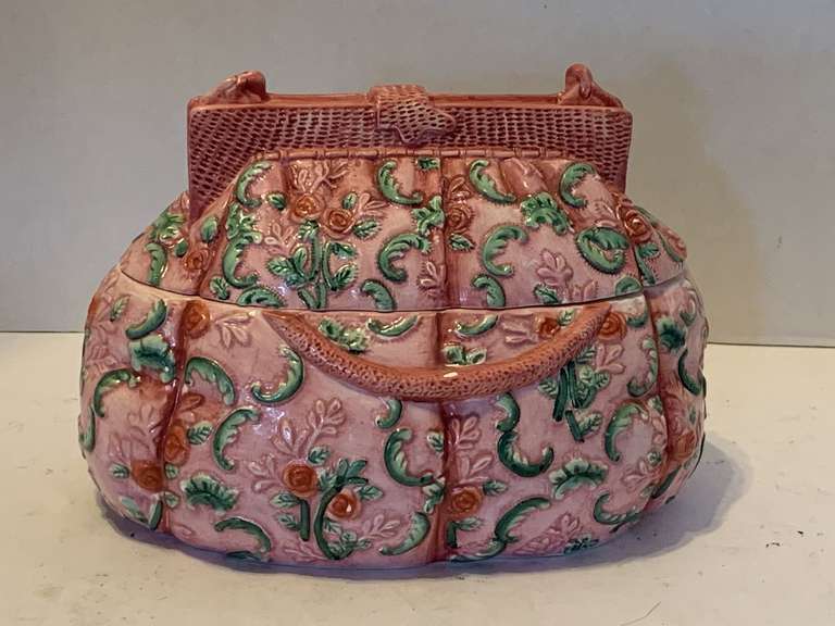 PINK FLORAL HANDBAG COOKIE JAR BY INTERNATIONAL ART COMPANY 9 1/2" LONG X 7 1/2" TALL image
