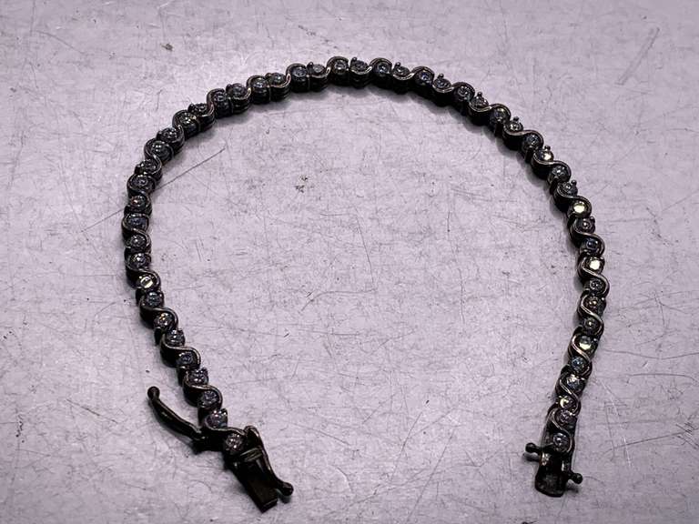 VINTAGE STERLING SILVER BRACELET WITH DIAMONIQUE STONES 7" LONG image