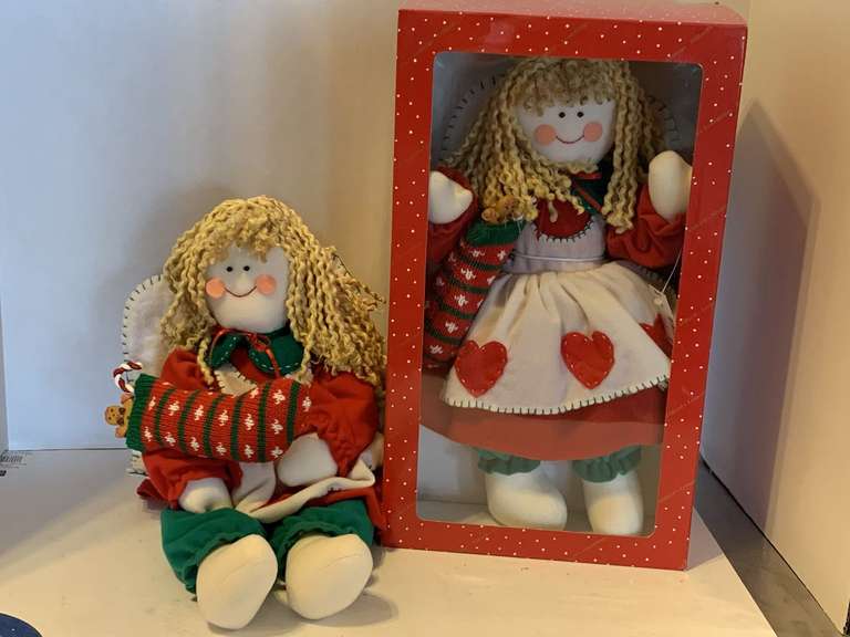 2 DILLARD'S CHRISTMAS PLUS GIRLS 15" TALL (ONE NEW IN BOX) image