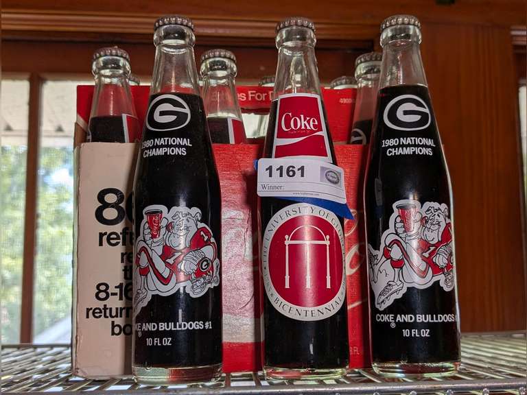 11 VINTAGE UNIVERSITY OF GEORGIA COCA-COLA BOTTLES, MOSTLY 1980 NATIONAL CHAMPIONS image