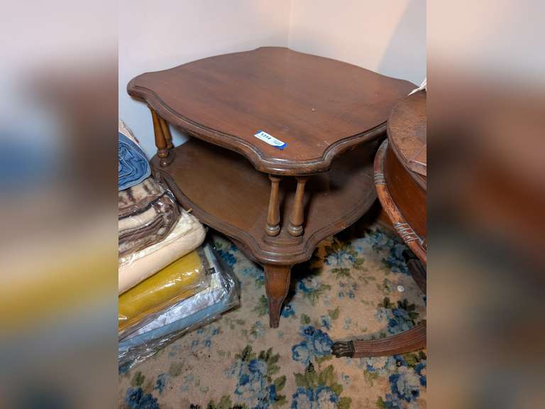 VINTAGE DOUBLE TIER SOLID WOOD END / OCCASIONAL TABLE image