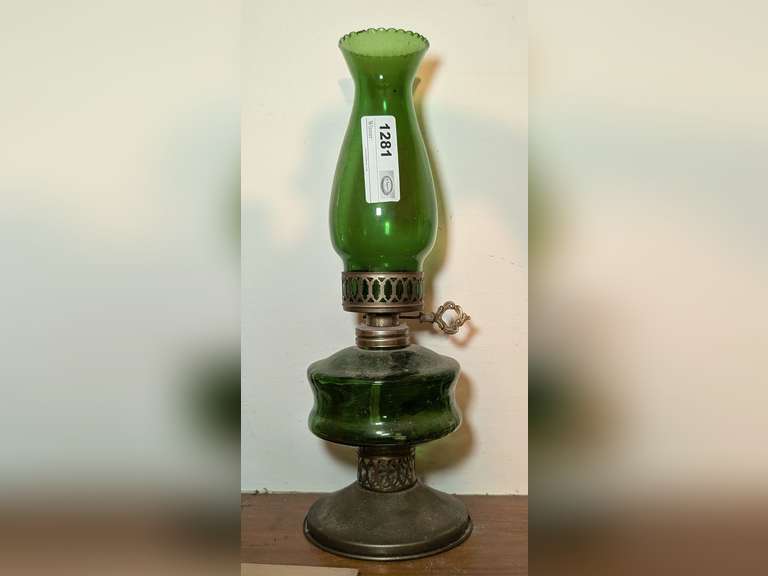 VINTAGE GREEN GLASS BODY OIL LAMP image