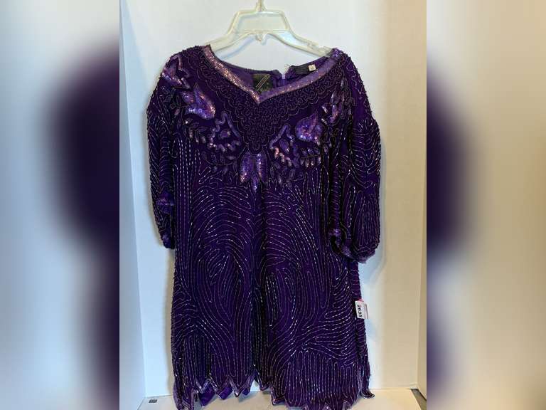 DARK PURPLE HEAVY BEADED EVENING TOP (SIZE 16) image