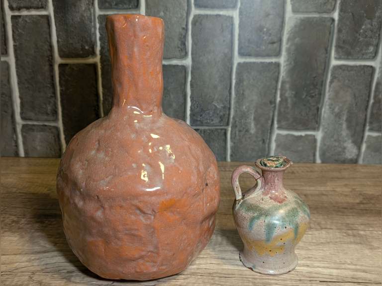 HANDMADE GLAZED POTTERY VASE AND CRUET image