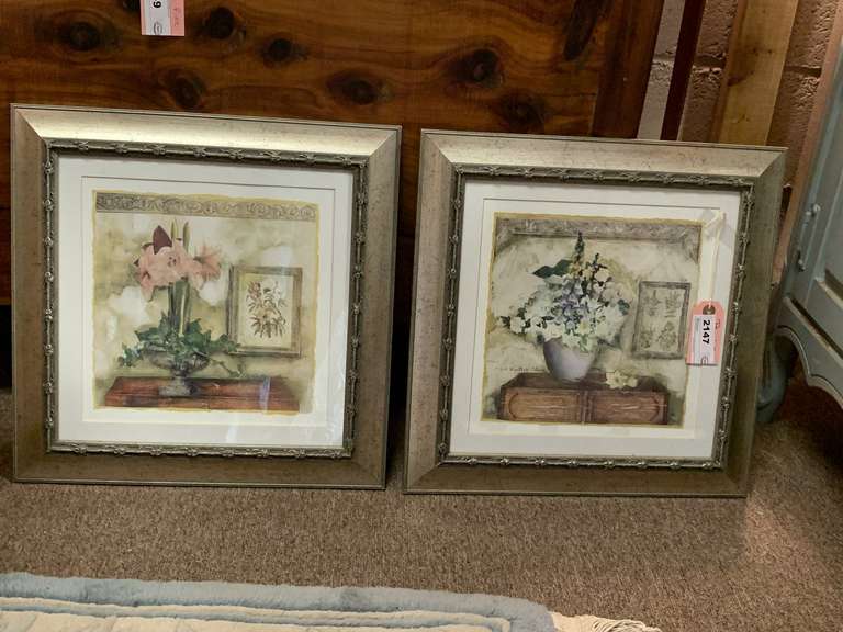 PAIR OF C. WINTERLE ODOM FRAMED/MATTED FLORAL PRINTS 15 1/2" SQUARE image