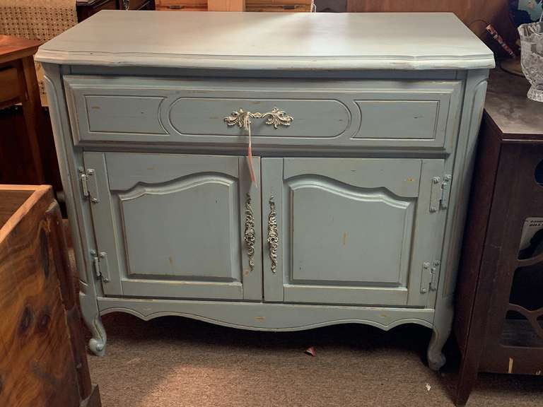 VINTAGE SOLID WOOD PAINTED SERVER 35" WIDE X 9" DEEP X 30" TALL image