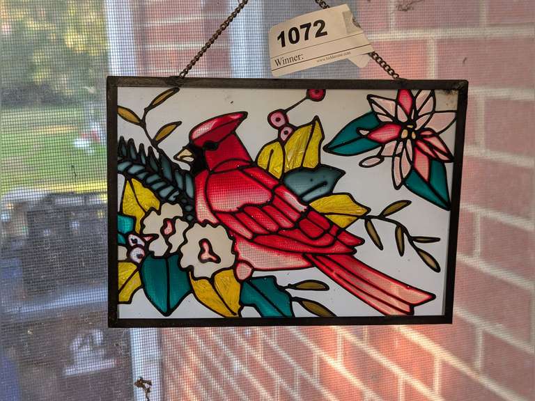 CARDINAL MOTIF DECORATIVE STAINED GLASS PANEL, MATCHES 1073 image