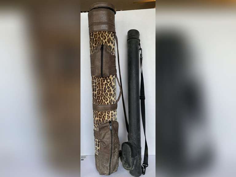 LEATHER TRIM GIUSEPPE POOL CUE CASE (HOLDS 3 CUES) & BLACK LEATHER SINGLE POOL CUE HOLDER image