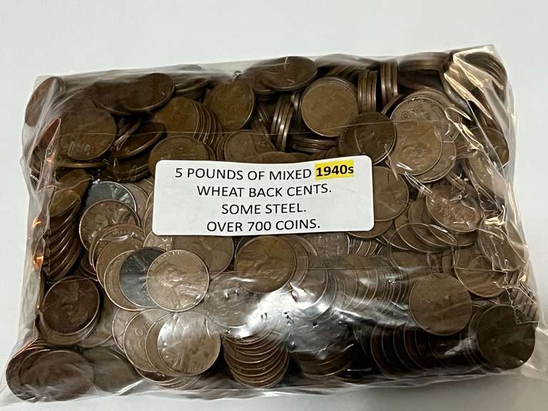 5 lbs. of 1940s collectible wheat pennies, see pictures for details. image
