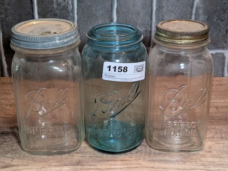 THREE OLD BALL MASON JARS INCLUDING PERFECT MASON, IMPROVED (GREEN), AND SPECIAL image