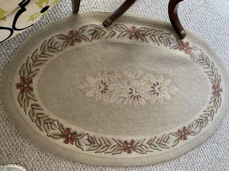 VINTAGE OVAL BEIGE RUG WITH FLORAL DESIGN 52" X 35" image