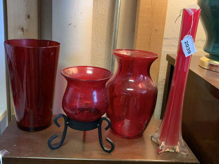 LOT OF RUBY RED VASES image