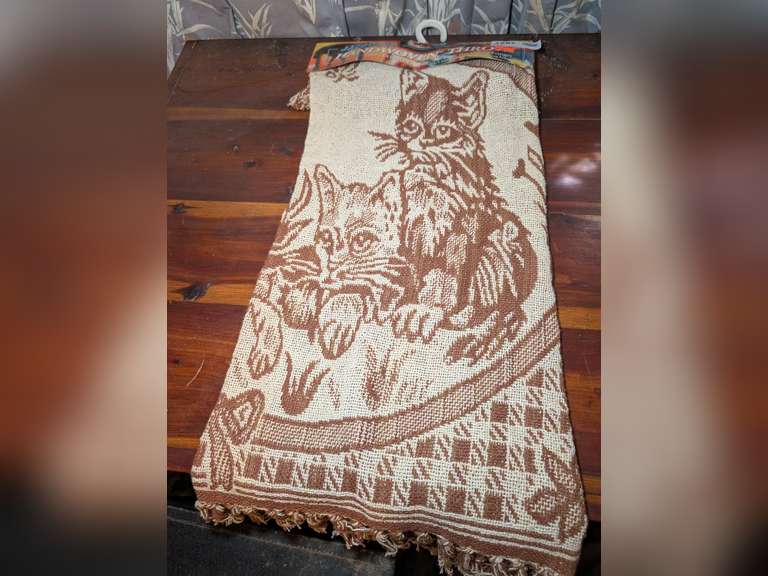 VINTAGE JACQUARD HAND WOVEN THROW WITH ORIGINAL PACKAGING image