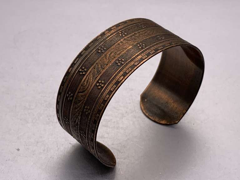 VINTAGE WIDE COPPER EMBOSSED CUFF BRACELET image