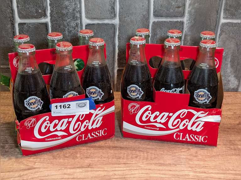 12 SUPER BOWL XXVII COCA-COLA BOTTLES WITH TWO PAPER CARRIERS image