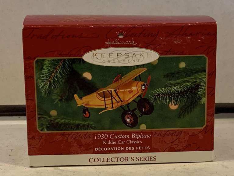 NEW 2001 DIE-CAST METAL HALLMARK ORNAMENT "1930 CUSTOM BIPLANE "KIDDIE CAR CLASSICS" image