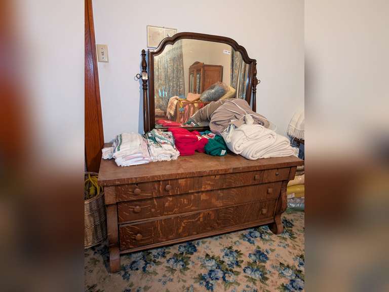 ANTIQUE DRESSER WITH VINTAGE MIRROR image