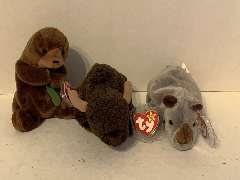 3 TY BEANIE BABIES (2996 SEAWEED, 1998 ROAM, 1996 SPIKE) ***1996 SEAWEED HAS TAG ERROR (MORE VALUABLE) image