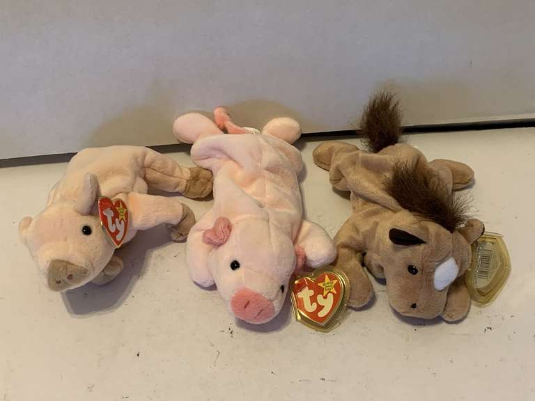 3 TY BEANIE BABIES (1995 DERBY, 1993 SQUEALER, 1999 KNUCKLES) image