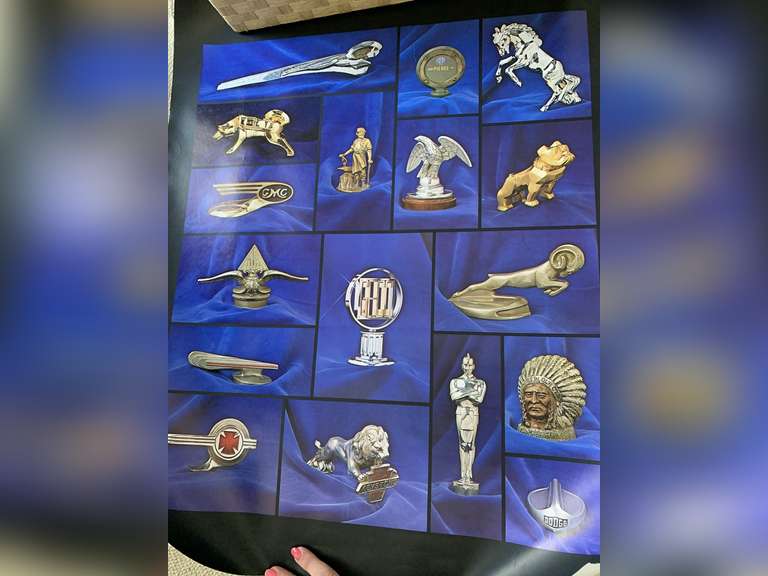 1970'S FRAMEABLE POSTER VINTAGE VEHICLE HOOD ORNAMENTS 23 1/4" X 28" image
