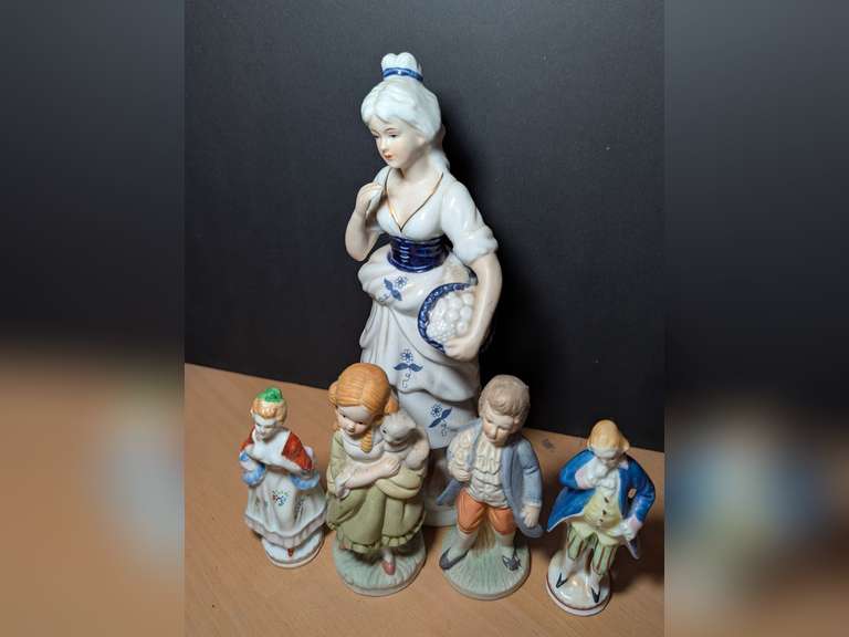 VINTAGE PORCELAIN AND BISQUE PORCELAIN VICTORIAN FIGURINES INCLUDING MADE IN JAPAN image