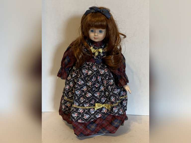VINTAGE RUSS PORCELAIN DOLL WITH STAND 14" TALL image