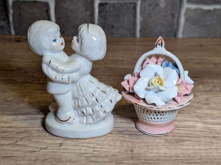 PORCELAIN FIGURINES INCLUDING FLOWER BASKET AND DANCERS image