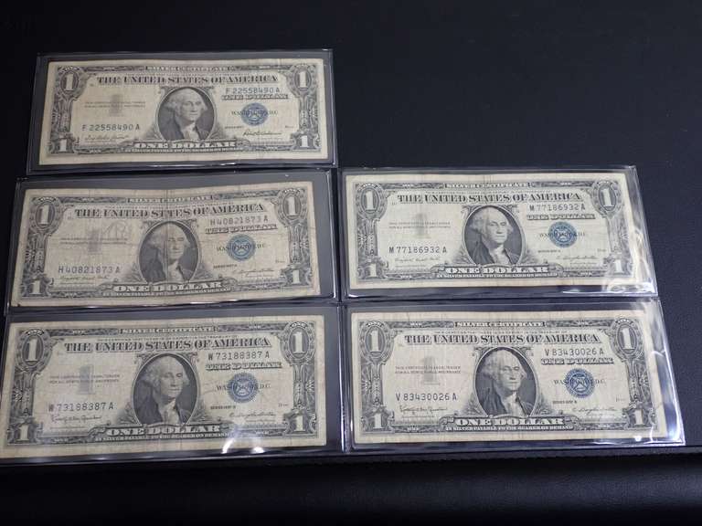 (5) SERIES 1957 $1 SILVER CERTIFICATES