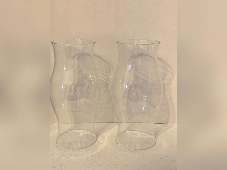 TWO 12" TALL GLASS HURRICANE GLOBES image