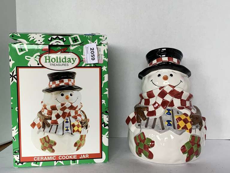 CERAMIC SNOWMAN COOKIE JAR WITH BOX 10" TALL image