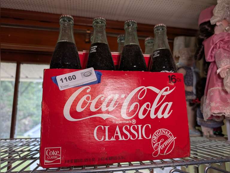8 VINTAGE 16 OZ COCA-COLA CLASSIC ORIGINAL FORMULA FILLED BOTTLES WITH PAPER CARRIER image