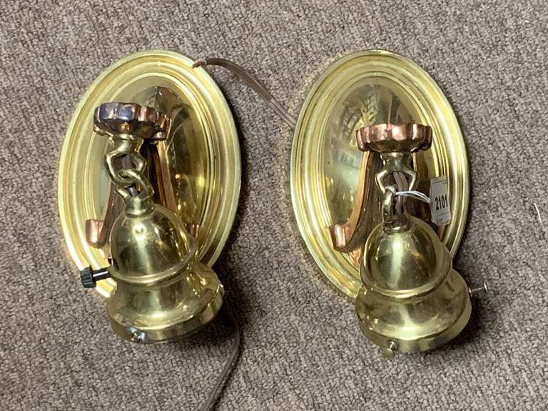 PAIR COPPER/BRASS WALL LIGHT SCONCES image