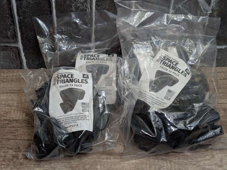 FOUR FACTORY SEALED 18 UNIT BAGS OF RUBY SPACE TRIANGLE HANGERS image