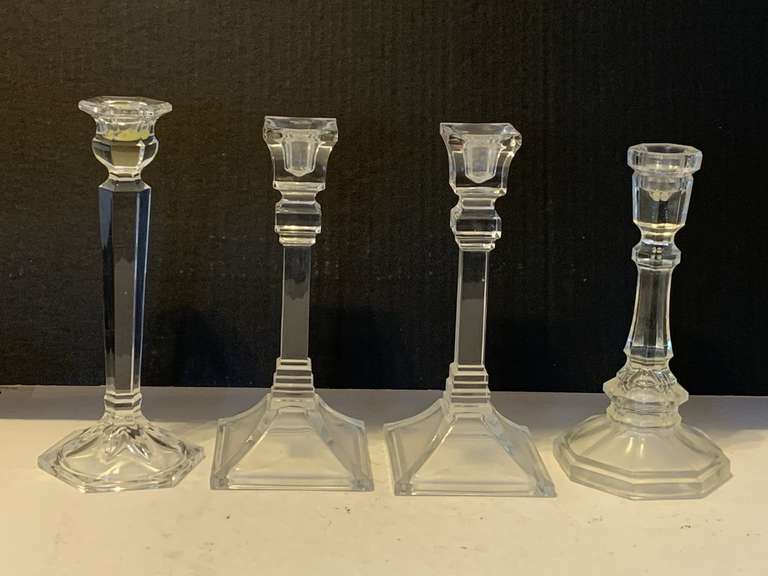 4 VINTAGE TALL CRYSTAL CANDLESTICKS (SEE PICS) image