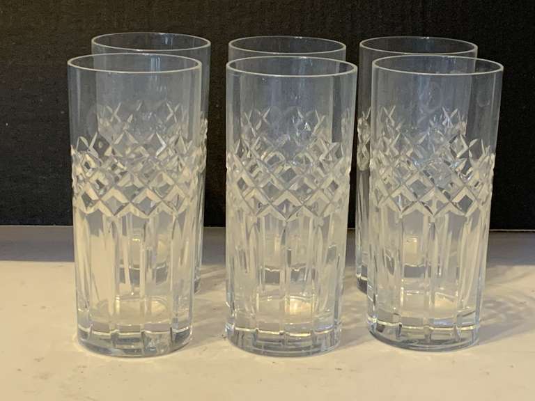 SET OF 6 HEAVY LEAD CRYSTAL HIGHBALL GLASSES image