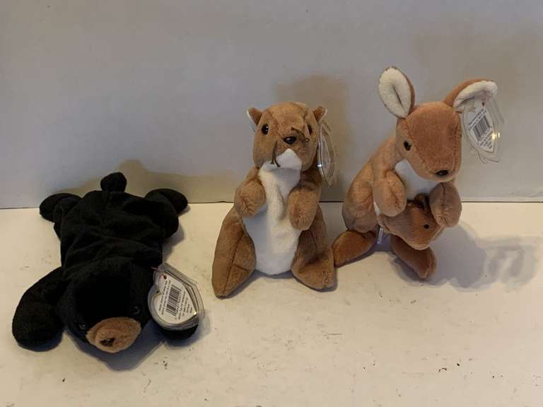 3 TY BEANIE BABIES (1996 POUCH, 1996 NUTS & 1994 BLACKIE) ***BLACKIE HAS TAG ERROR (MORE VALUABLE) image