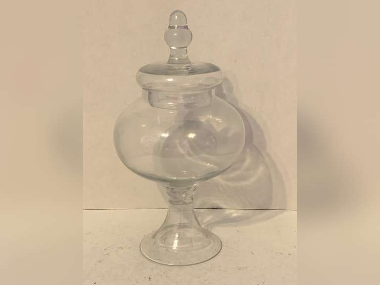 VINTAGE HAND BLOWN TALL COVERED CANDY DISH 12 1/2" TALL image