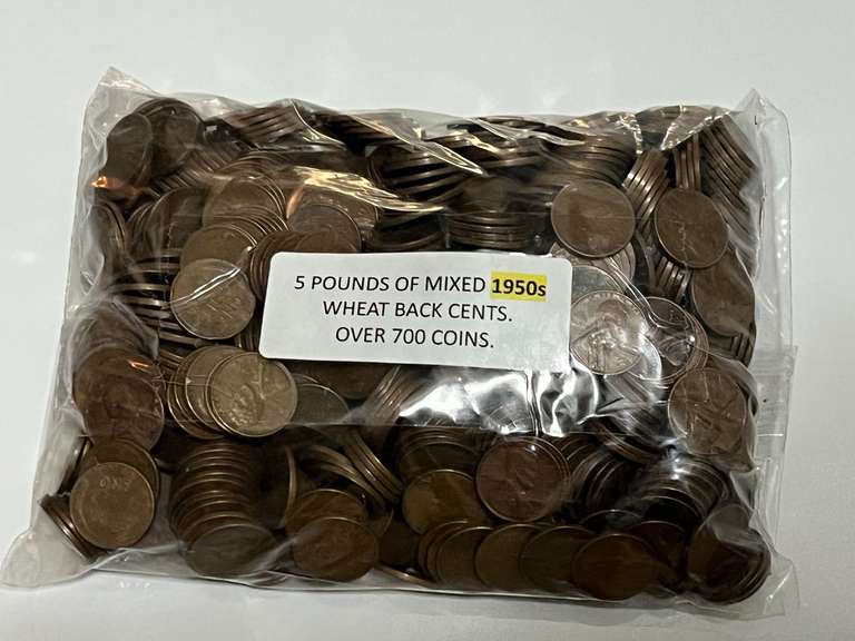 5 lbs. of 1950s collectible wheat pennies, see pictures for details. image