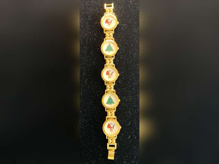 VINTAGE CHRISTMAS BRACELET WATCH GOLD TONE (NEEDS BATTERIES) image